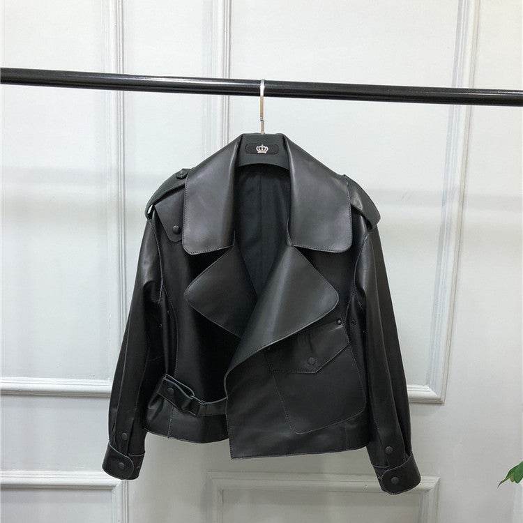 Women's Short Loose Black Sheepskin Jacket - Stylish & Comfortable Fit - Buy Center