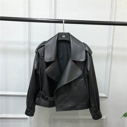 Women's Short Loose Black Sheepskin Jacket - Stylish & Comfortable Fit - Buy Center