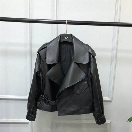 Women's Short Loose Black Sheepskin Jacket - Stylish & Comfortable Fit - Buy Center