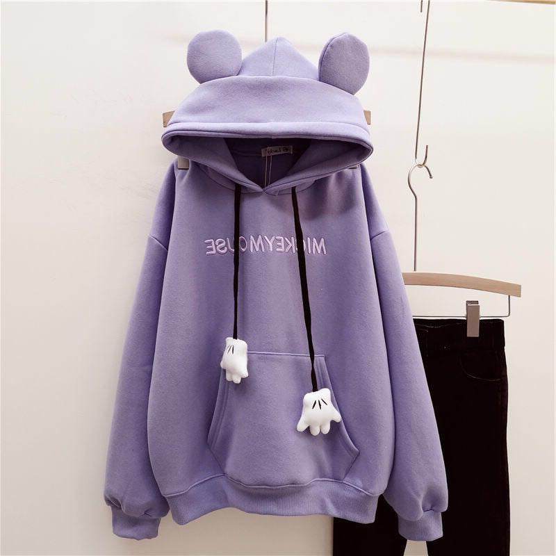 Buycenter Women's Thick Fleece-Lined Embroidery Hoodie - Cute Cartoon Design - Buy Center