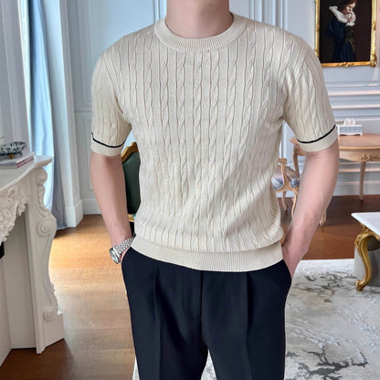 Men's Khaki/Black Striped Cotton T-Shirt - Stylish Round Neck Tee - Buy Center