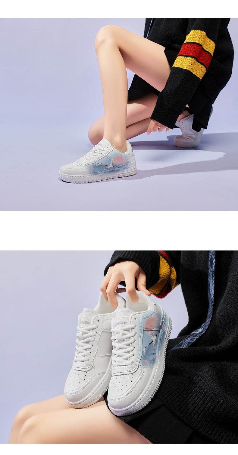 Buycenter Ancient Style White Crane Vulcanize Shoes - Cute Sky Blue Laces - Buy Center