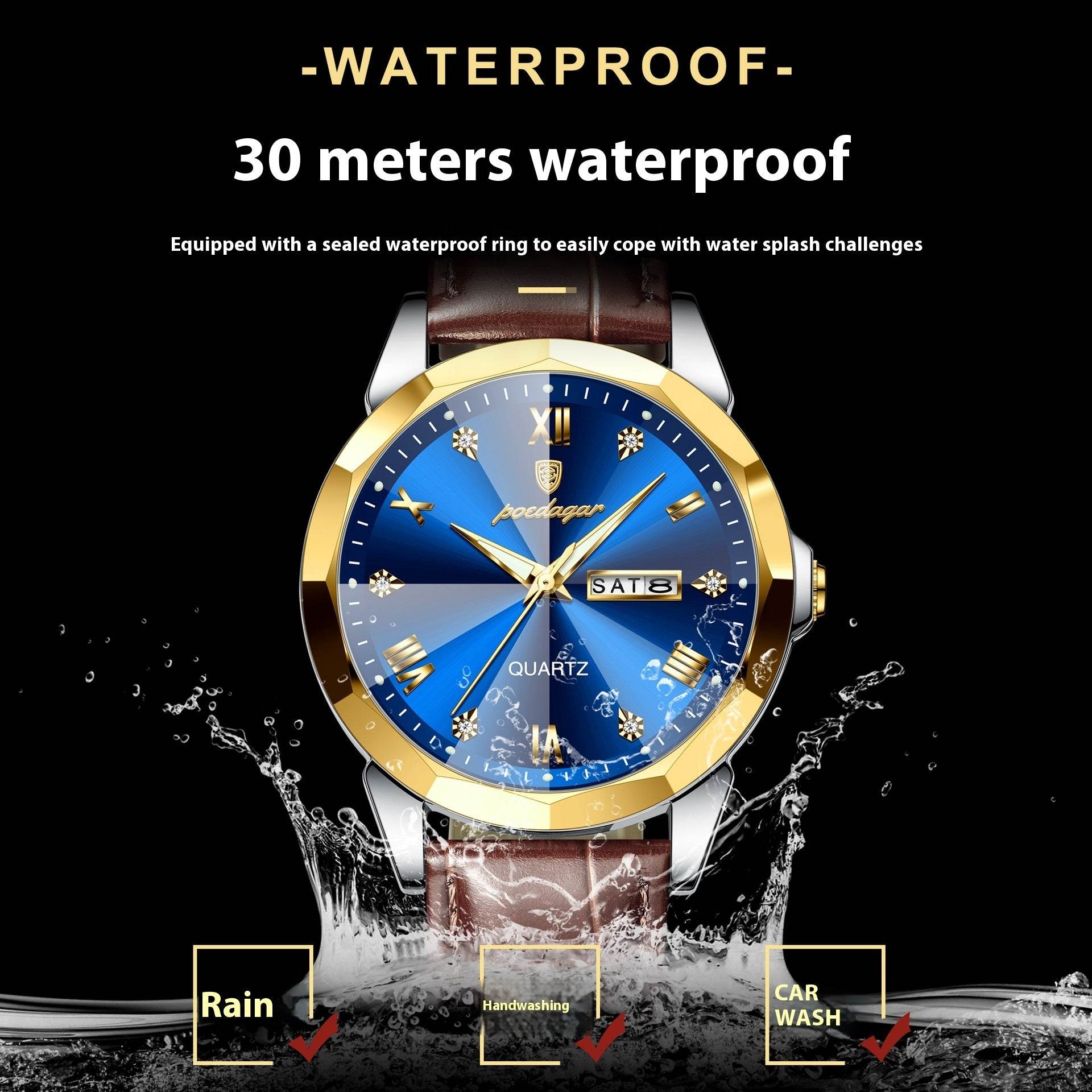 Buy Center Men's Waterproof Luminous Quartz Watch - Stylish Belt Design - Buy Center