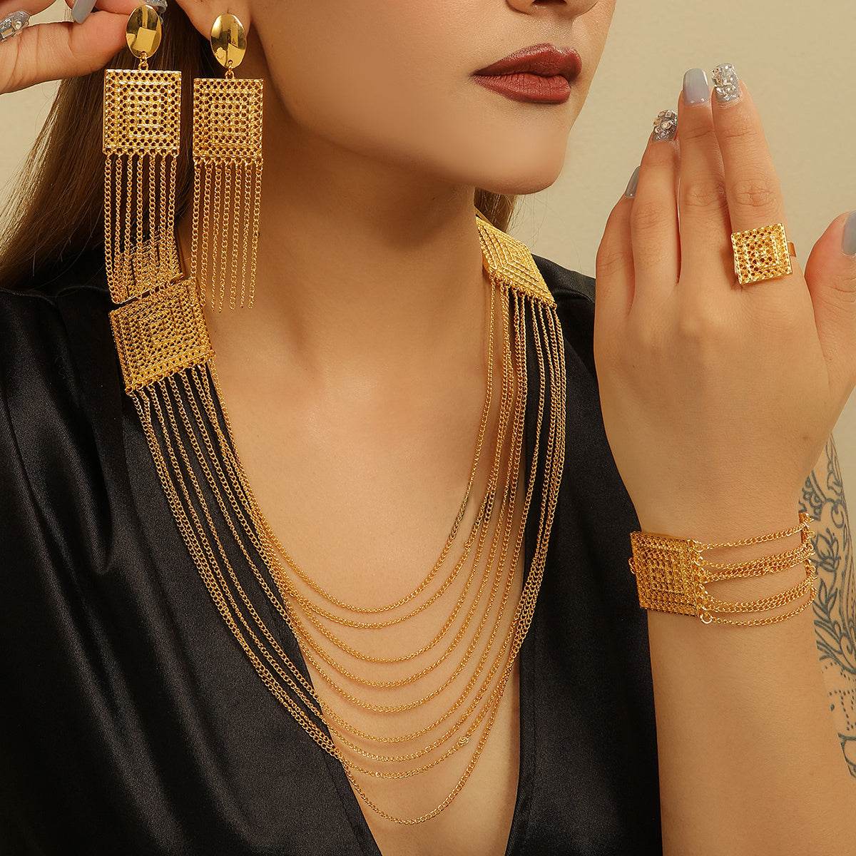 Elegant 5pcs Gold Plated Jewelry Set - Perfect for Weddings & Holidays - Buy Center