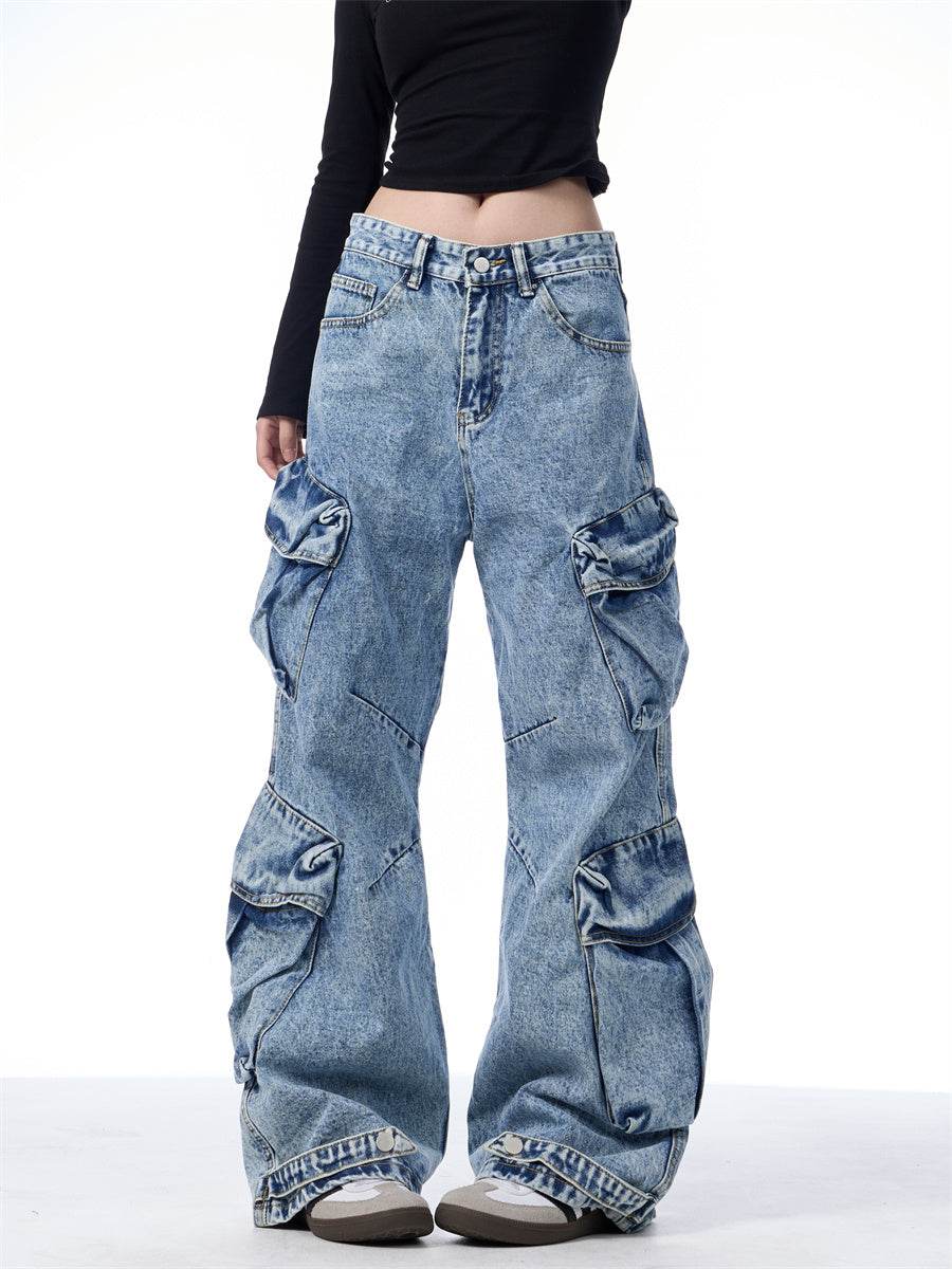 Women's Multi-Pocket Workwear Jeans - Loose Wide Leg Style & Comfort - Buy Center