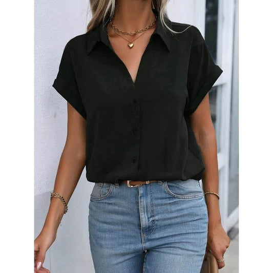Buycenter Women's Solid Color Short Sleeve Shirt - Urban Style & Loose Fit - Buy Center