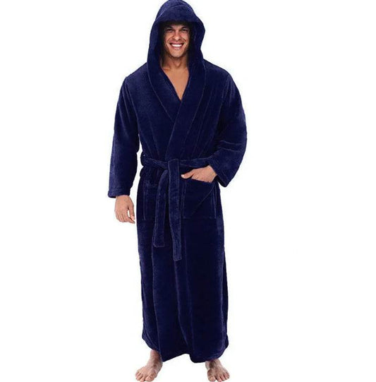 Warm Plus Size Men's Hooded Nightgown - Cozy Long Sleeve Sleepwear - Buy Center