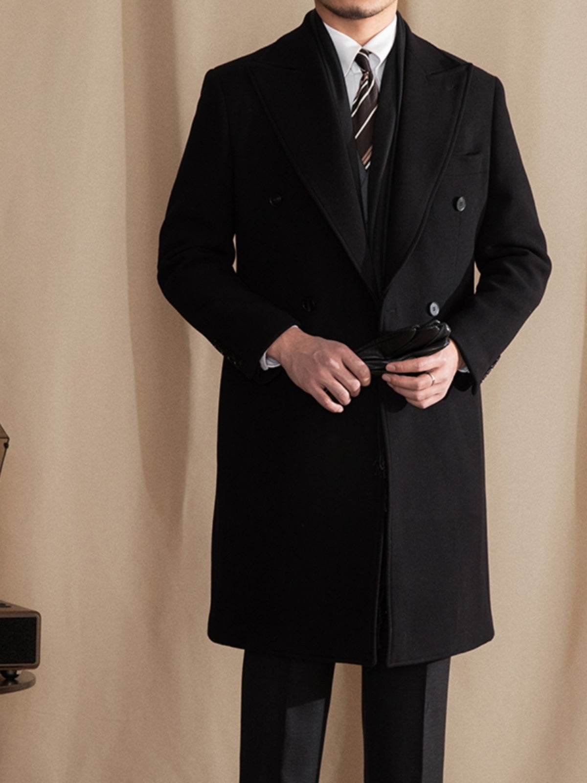 Men's Mid-Length Thermal Jacket - Double-Row Closure & Wool Blend Style - Buy Center