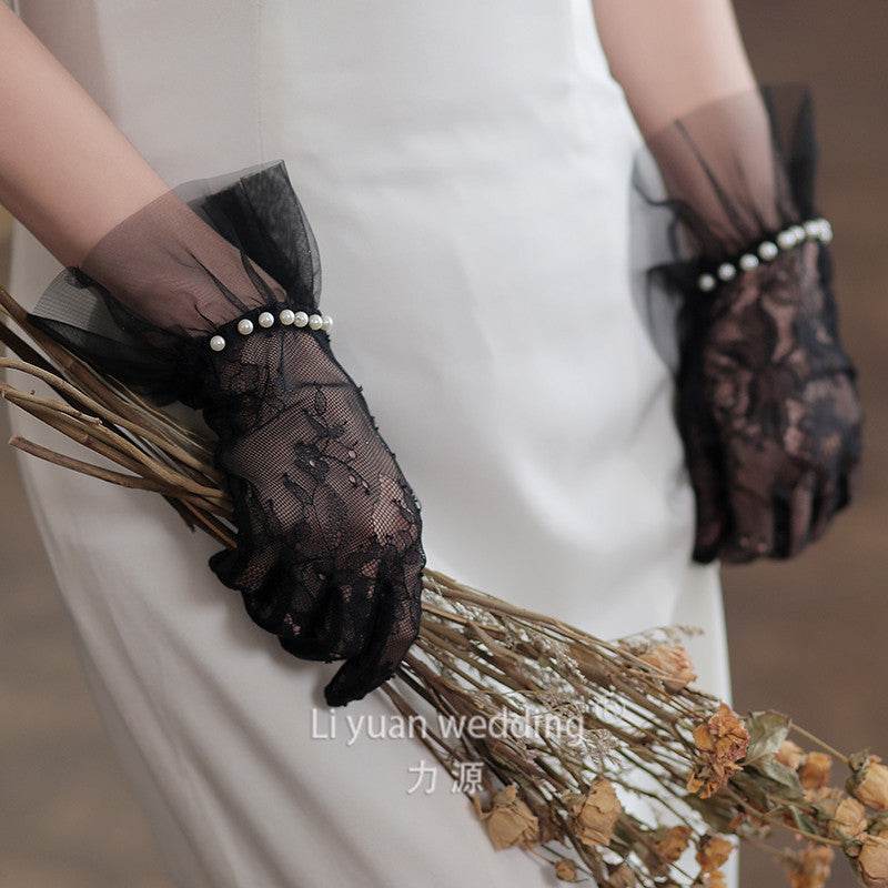 Women's Exquisite Lace Pearl Gloves - Elegant Chic Style for Every Occasion - Buy Center
