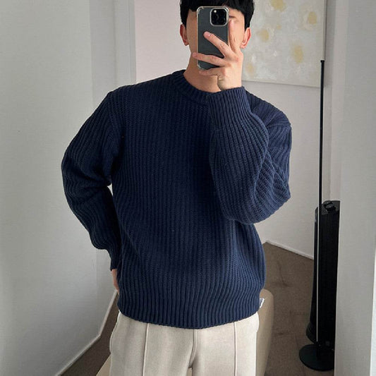 Buycenter Men's Round Neck Sweater - Dark Blue, Comfortable Fit - Buy Center