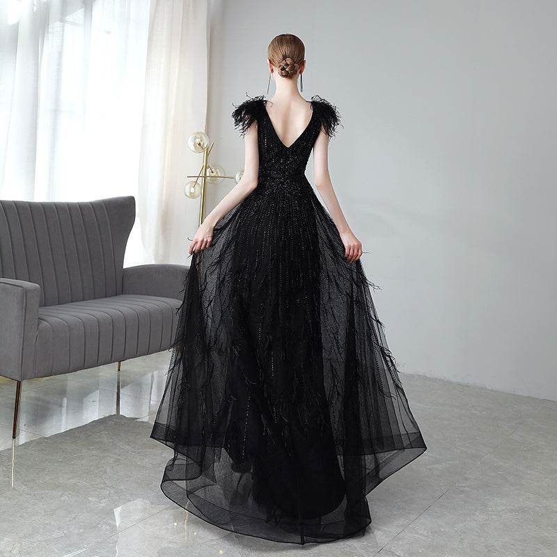 Buycenter Black Evening Dress for Women - Deep V-Neck & Princess Skirt - Buy Center