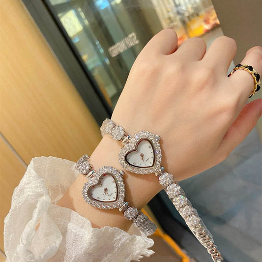 Buycenter Women's Casual Heart-Shaped Diamond Fishbone Watch - Quartz Movement - Buy Center