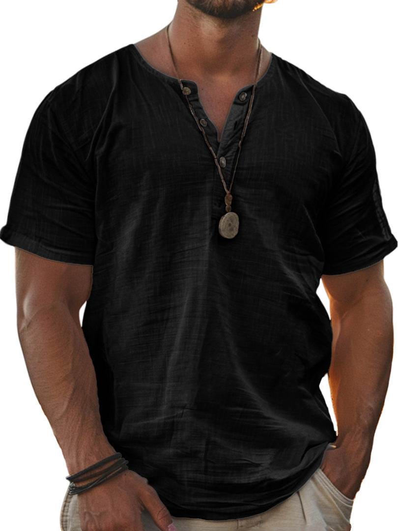 Men's Stand Collar Short Sleeve Cardigan Shirt - Stylish Striped Design - Buy Center