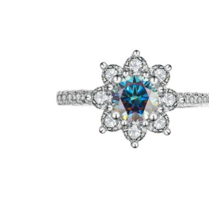 Buycenter 925 Sterling Silver Moissanite Flower Ring for Women - Elegant Design - Buy Center