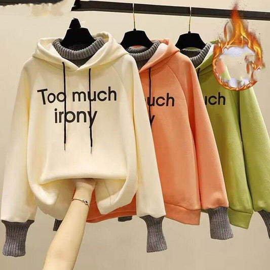 Buycenter Fake Two-Piece Hoodie - Thick Fleece-Lined Fashion Sweatshirt - Buy Center