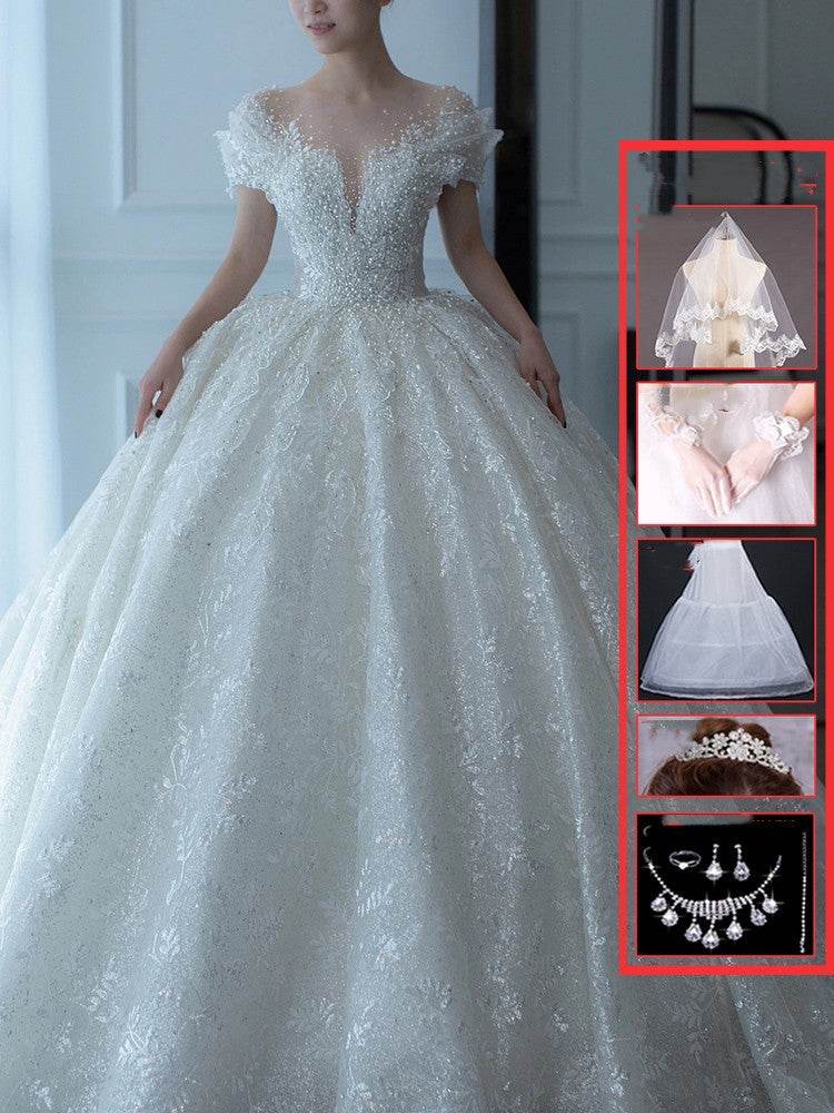 Off-Shoulder French Wedding Dress - Elegant Lace Cocktail Gown for Brides - Buy Center