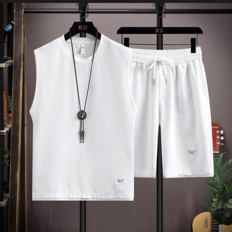 Buycenter Summer Ice Silk Vest & Shorts Set - Casual Geometric Fashion - Buy Center