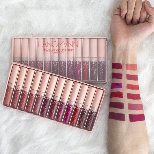 Matte Lip Gloss Set - 12 Long-Lasting Shades, No Stick, No Fade - Buy Center