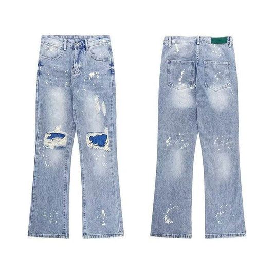 Trendy Men's Straight Trousers - Hand-Painted Jeans in Multiple Sizes - Buy Center