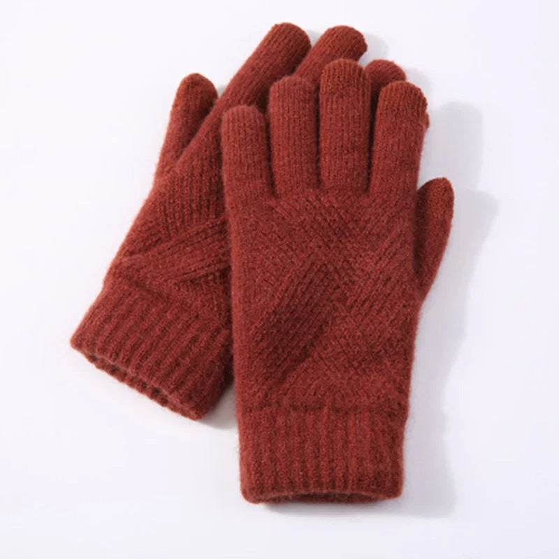 Autumn & Winter Fleece-Lined Knitting Gloves - Double Layer Warmth - Buy Center