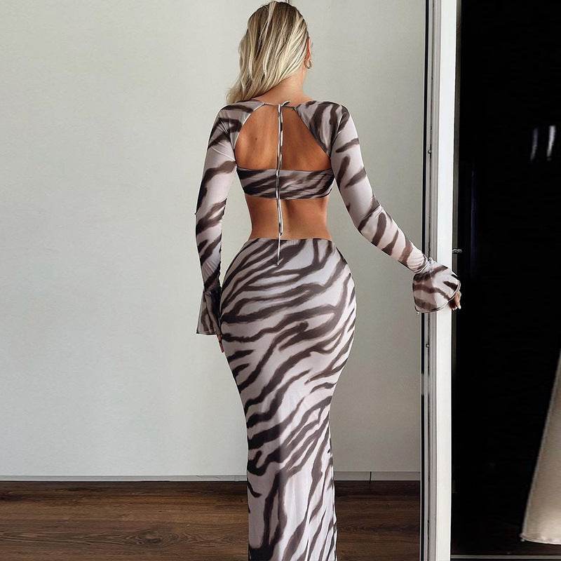 Buycenter 3D Zebra Striped Long-Sleeved Top & Slim Skirt Suit - Buy Center