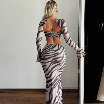 Buycenter 3D Zebra Striped Long-Sleeved Top & Slim Skirt Suit - Buy Center
