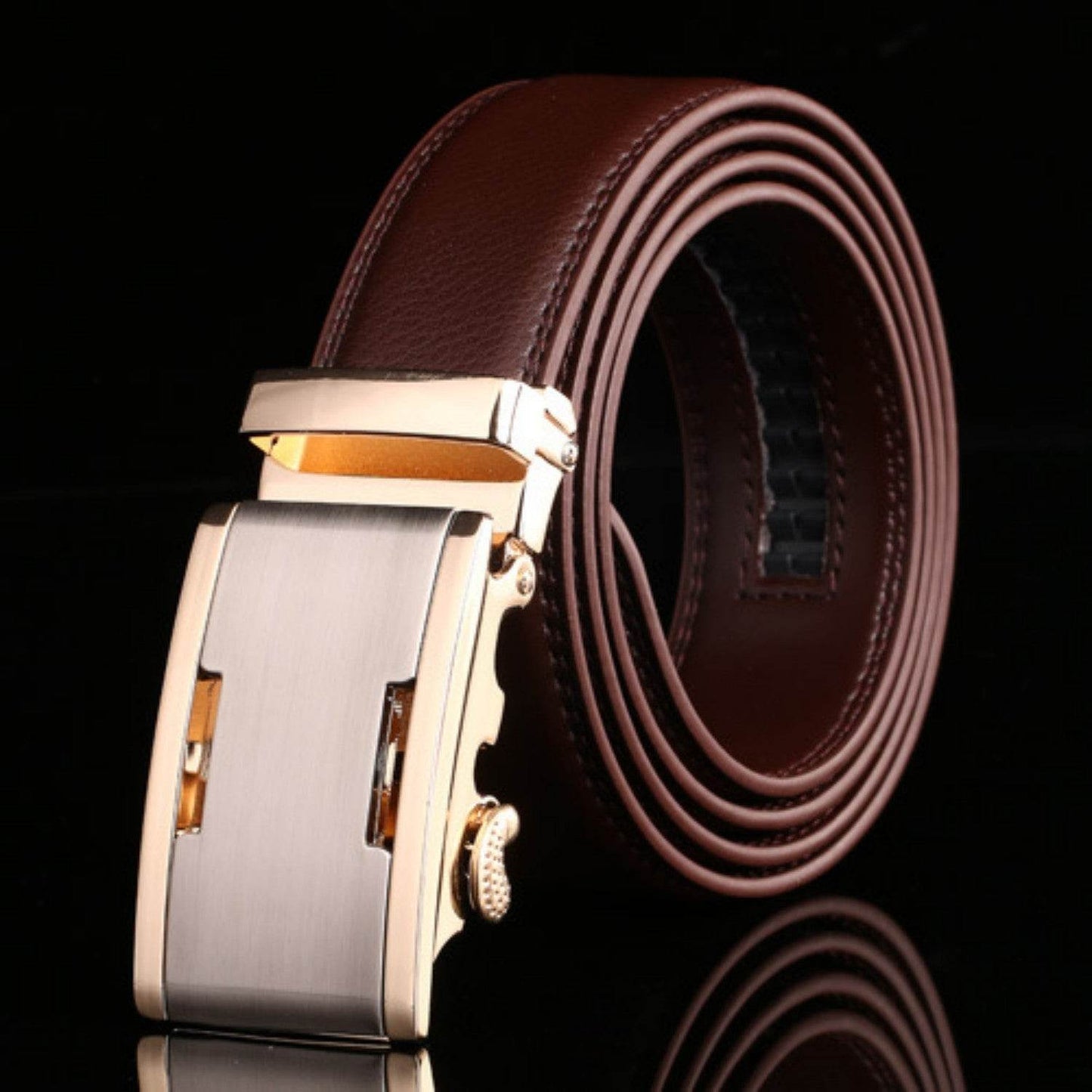 Men's Automatic Buckle Cowhide Belt - Durable Leather, Easy Fastening - Buy Center