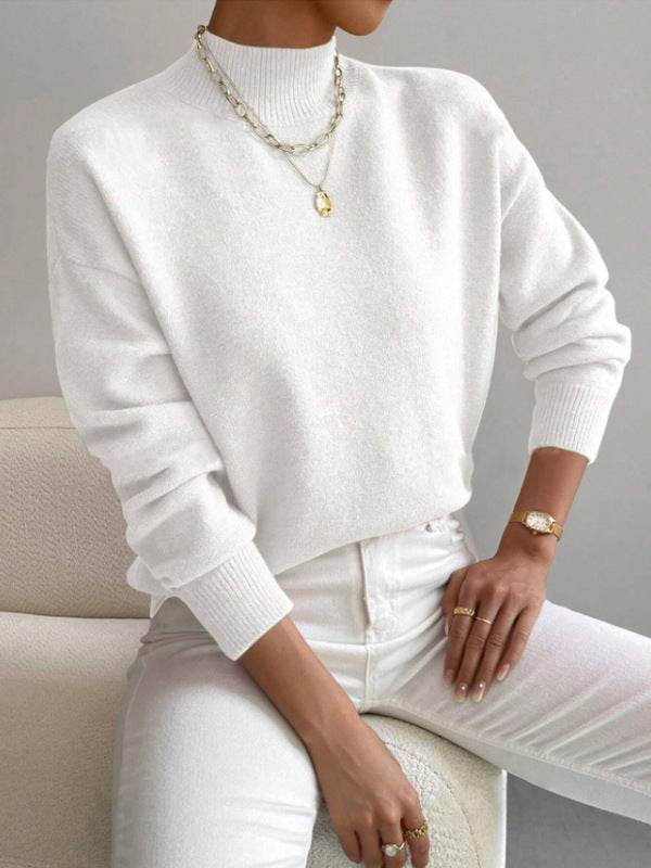 Women's Loose Knitted Pullover - Trendy High Collar Fashion Top for Winter - Buy Center