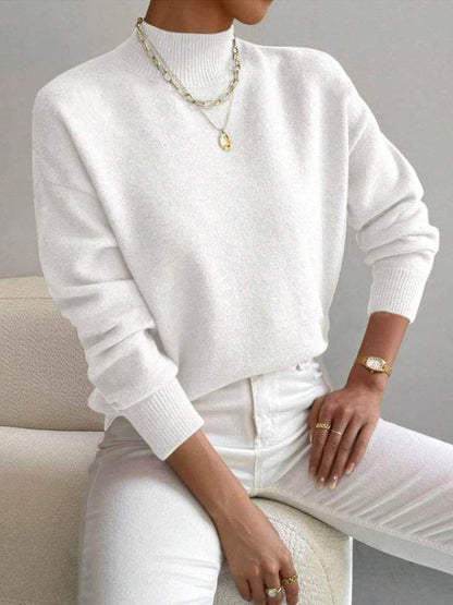 Women's Loose Knitted Pullover - Trendy High Collar Fashion Top for Winter - Buy Center
