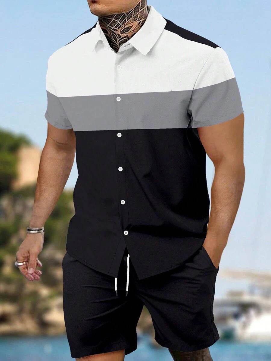 Men's Loose Casual Geometric Short Shirt - Lightweight & Breathable Summer Style - Buy Center