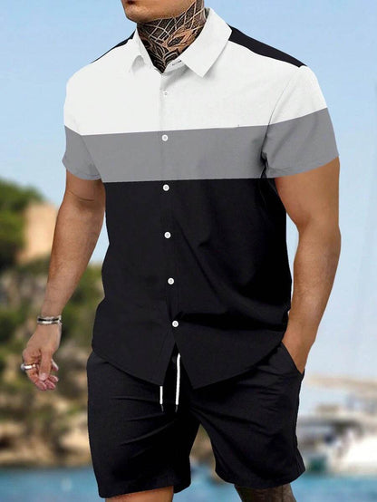 Men's Loose Casual Geometric Short Shirt - Lightweight & Breathable Summer Style - Buy Center
