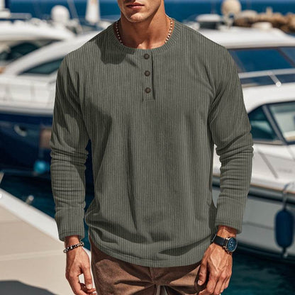 Buycenter Men's Slim-fit Four-button Corduroy Top - Long Sleeve Options - Buy Center