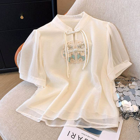 Women's Summer Embroidered Chiffon Shirt - Lightweight & Stylish Blouse - Buy Center