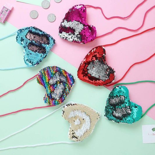 Heart-Shaped Sequined Purse Lanyard - Stylish Girls' Accessory for Gifts - Buy Center