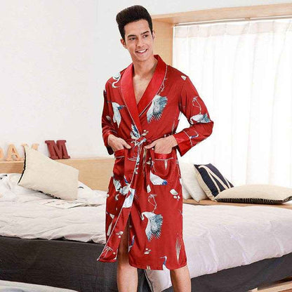 Long-Sleeved Men's Silk Bathrobe - Comfortable Homewear for Relaxation