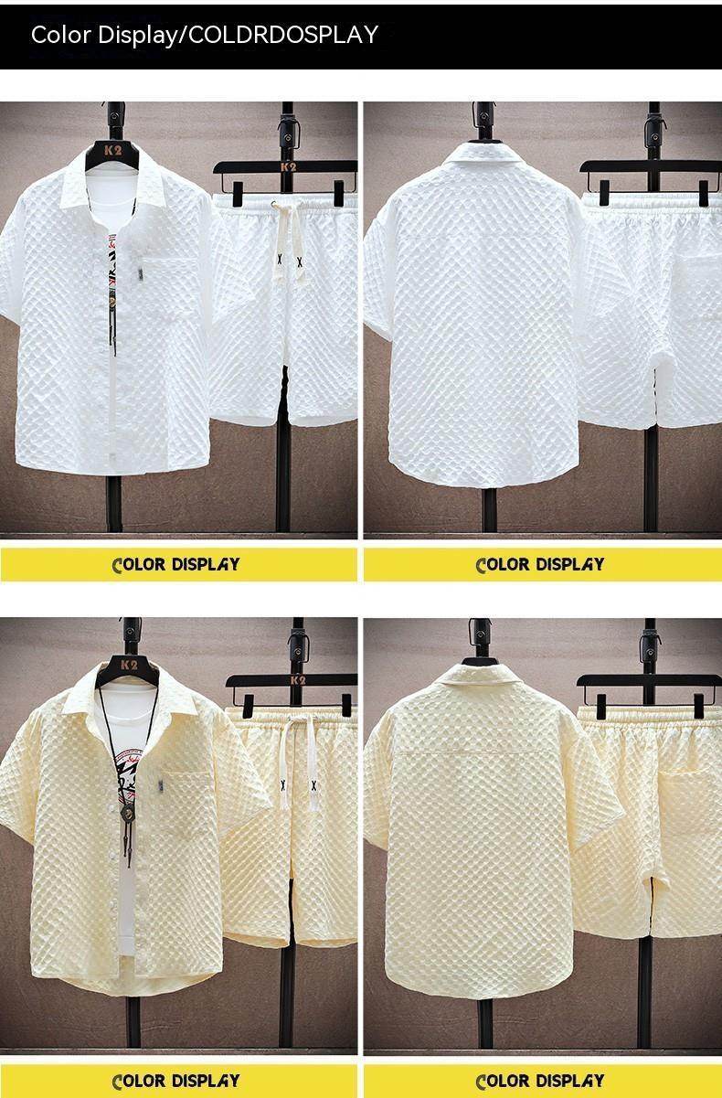 Buycenter Men's Casual Short-Sleeved Summer Suit - Loose Fit, Geometric Style - Buy Center