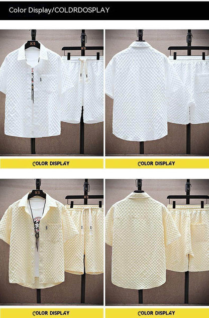 Buycenter Men's Casual Short-Sleeved Summer Suit - Loose Fit, Geometric Style - Buy Center