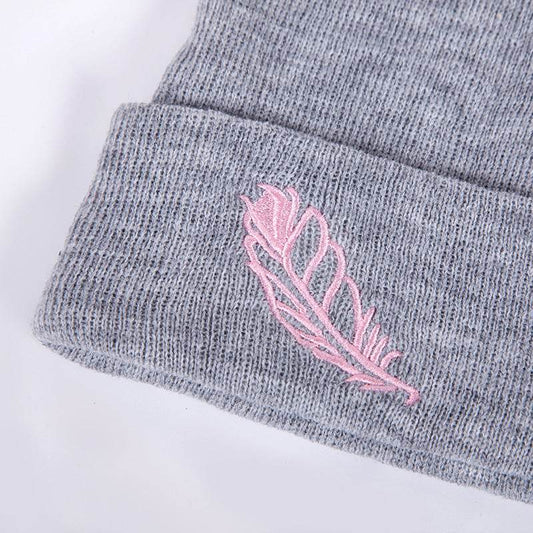 Buycenter Versatile Embroidered Feather Knit Hat - Winter Baseball Cap - Buy Center