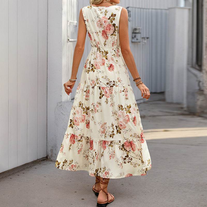 Buycenter V-neck Lace Stitching Dress - Elegant A-line Printed Design - Buy Center