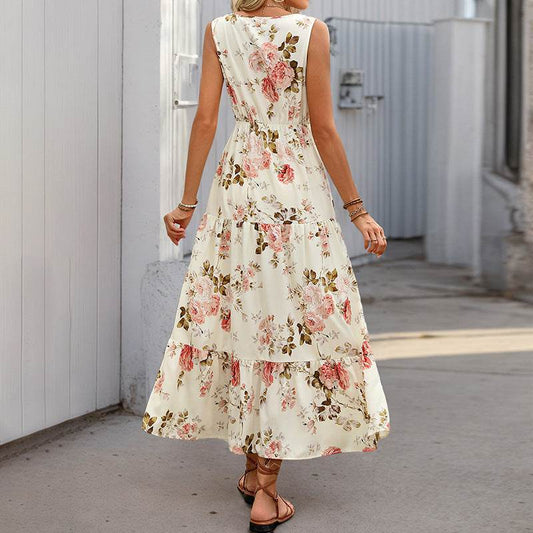 Buycenter V-neck Lace Stitching Dress - Elegant A-line Printed Design - Buy Center