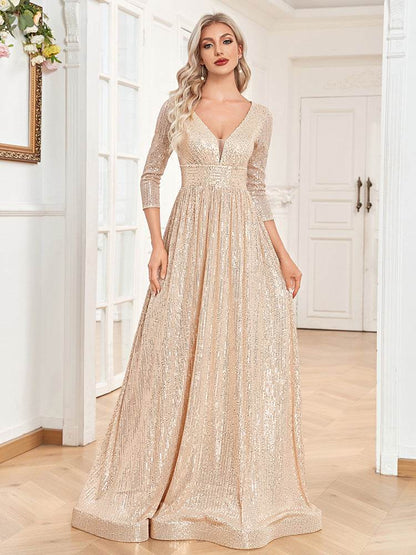 Buycenter V-neck Sequined Party Dress - High Waist, Elegant Evening Style - Buy Center