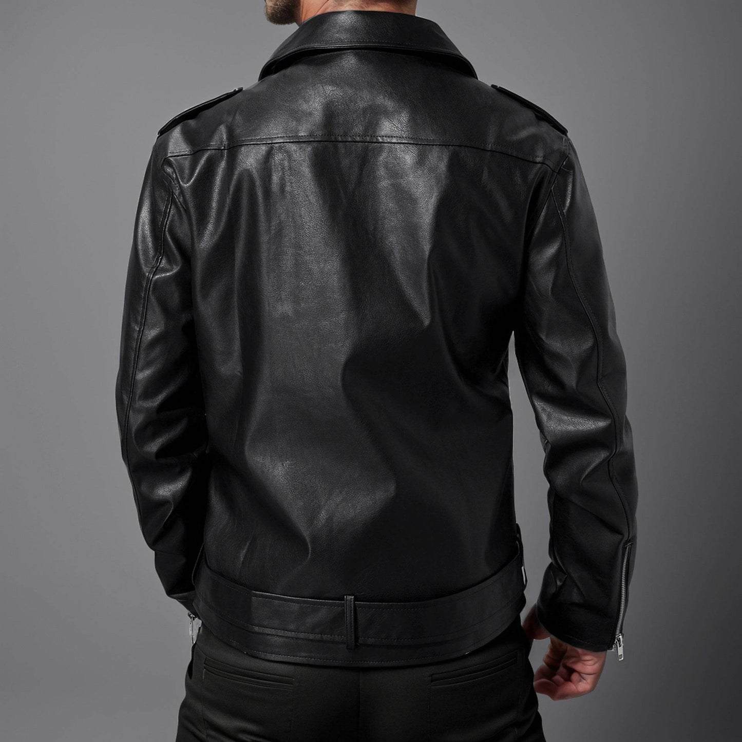 Slim Fit Lapel Leather Jacket - Premium Stylish Modal Fabric for Men - Buy Center
