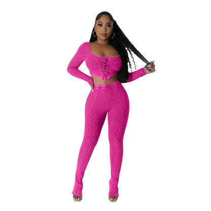 Buycenter Square Collar Skinny Pencil Pants - Stylish Two-Piece Suit - Buy Center