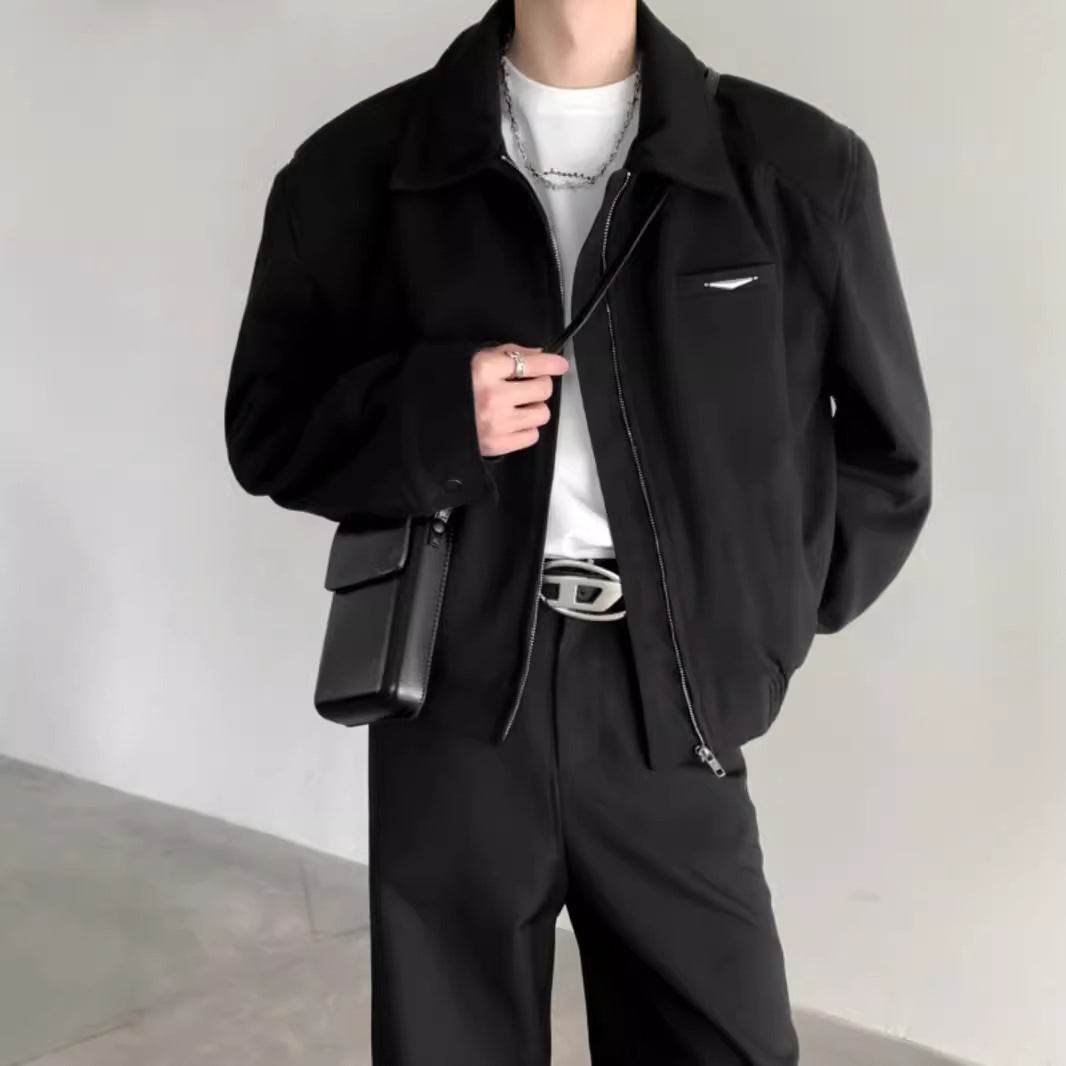 Autumn Winter Padded Shoulder Coat - Stylish Black Turn-Down Jacket - Buy Center
