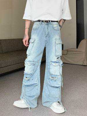 Men's Loose Straight Leg Heavy Industry Jeans - Multi-Pocket, Blue - Buy Center