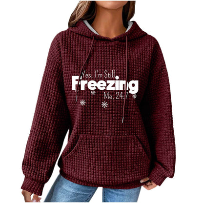 Women's Olive Green Hooded Waffle Sweater - Trendy Patchwork Design - Buy Center