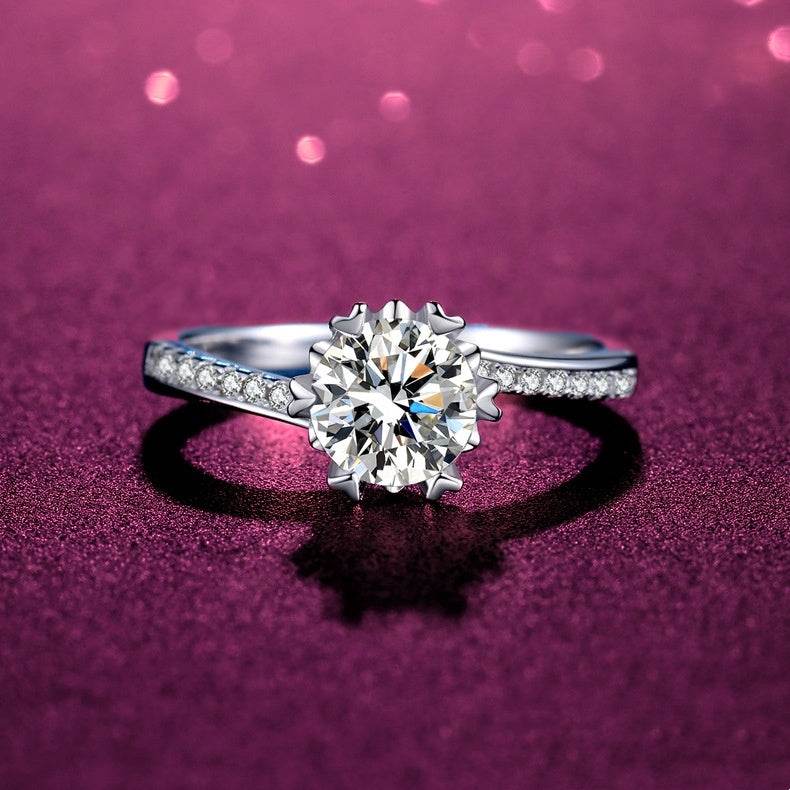 Buycenter 925 Silver Geometric Diamond Ring - Eight Hearts & Arrows Design - Buy Center