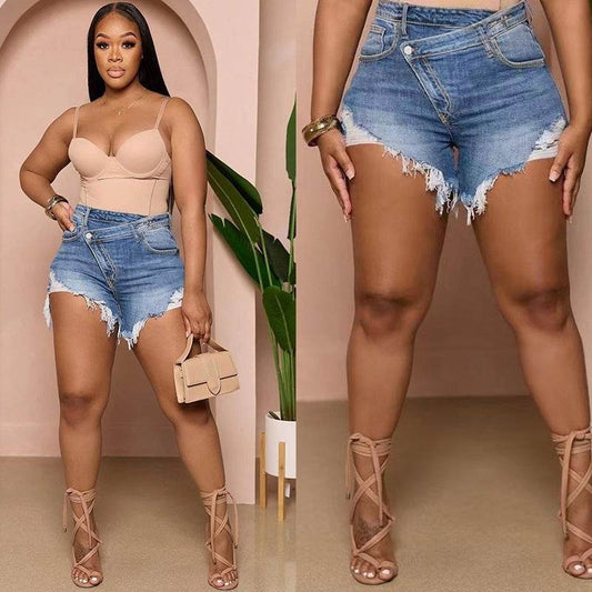 Buycenter Women's High Waist Denim Shorts - Light Blue, Micro Elasticity - Buy Center