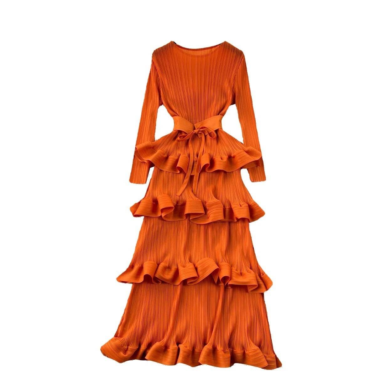Cake Pleated Slim Long Dress - Elegant Bridesmaid Dress in Various Colors - Buy Center
