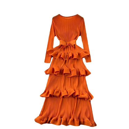 Cake Pleated Slim Long Dress - Elegant Bridesmaid Dress in Various Colors - Buy Center